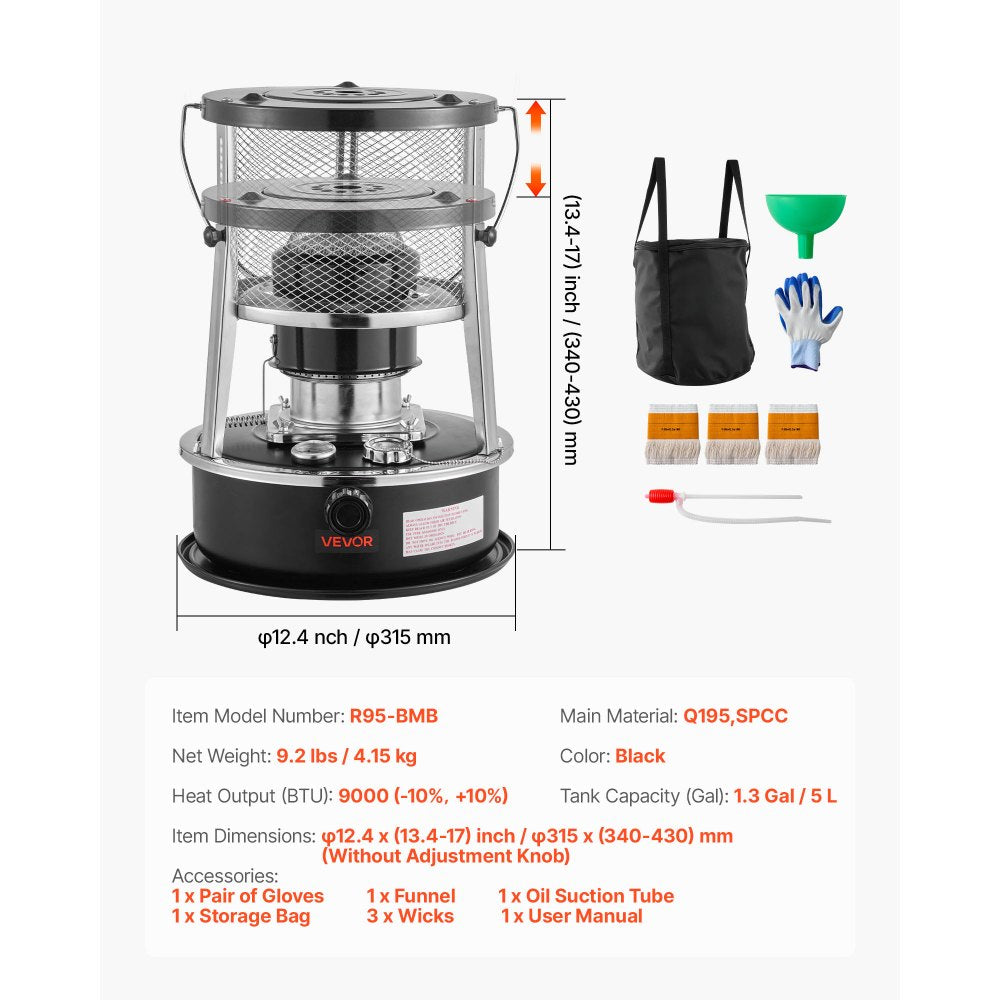 Vevor Kerosene Heater & Stove 9000 BTU Portable 2-in-1 Indoor Outdoor Camping Cooking Black New