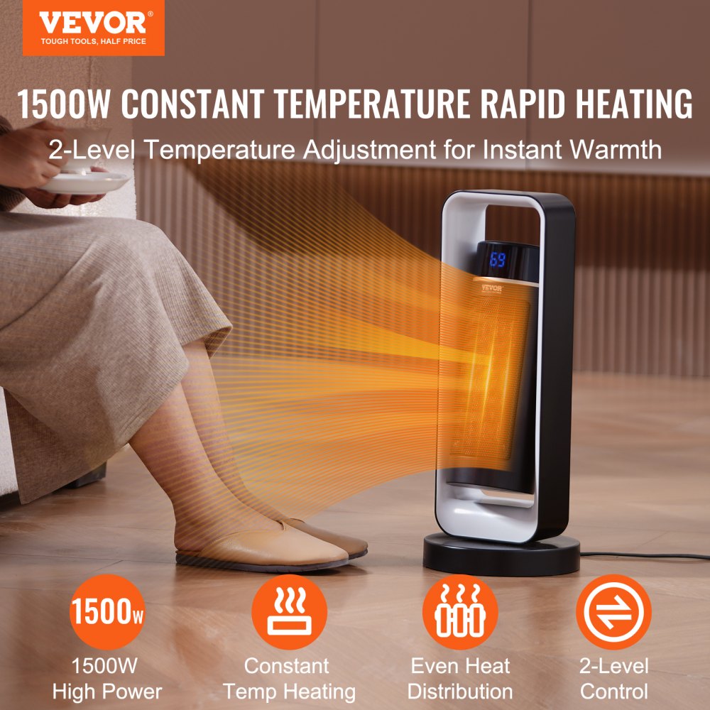 Vevor Space Heater Quiet Ceramic Fan with Thermostat Remote Control 20" New