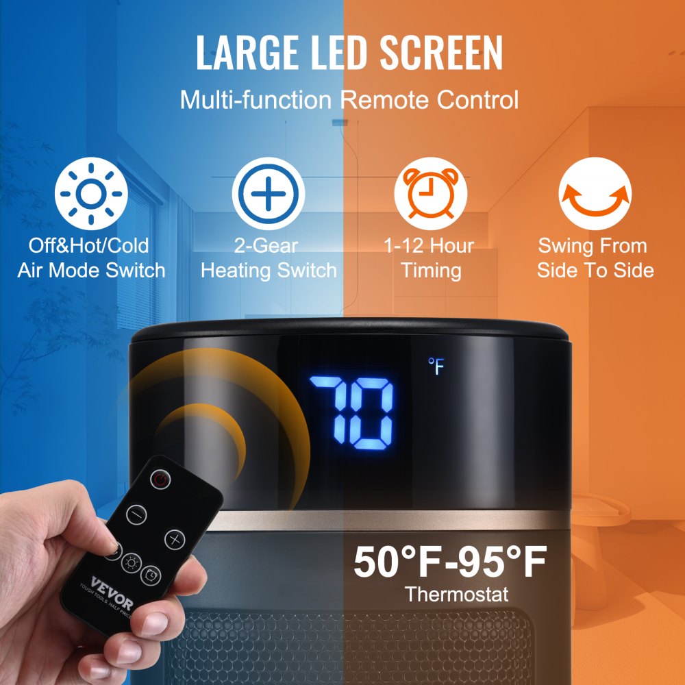Vevor Space Heater Quiet Ceramic Fan with Thermostat Remote Control 20" New
