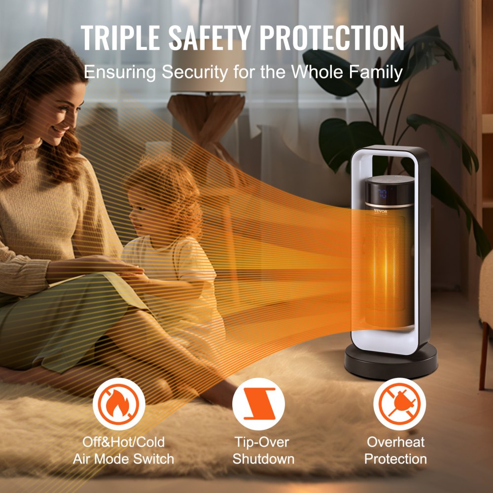 Vevor Space Heater Quiet Ceramic Fan with Thermostat Remote Control 20" New