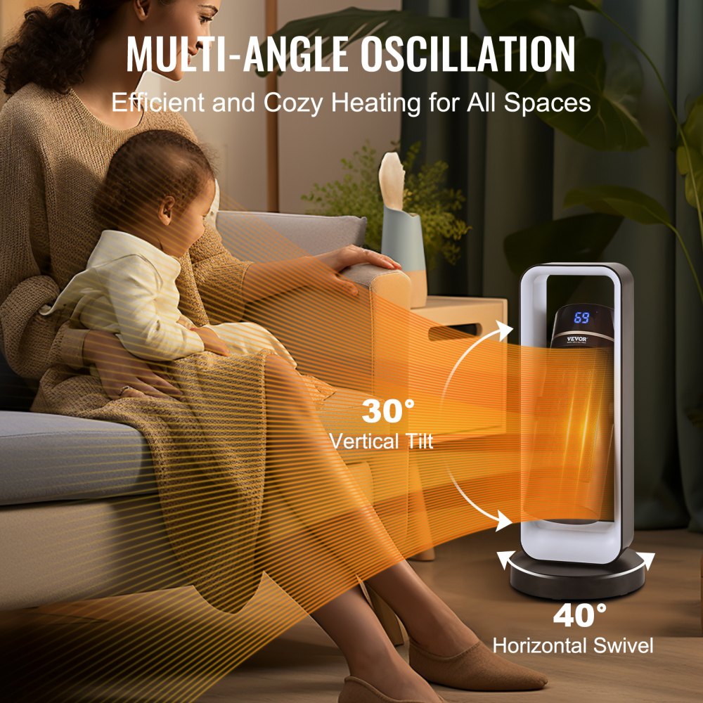 Vevor Space Heater Quiet Ceramic Fan with Thermostat Remote Control 20" New
