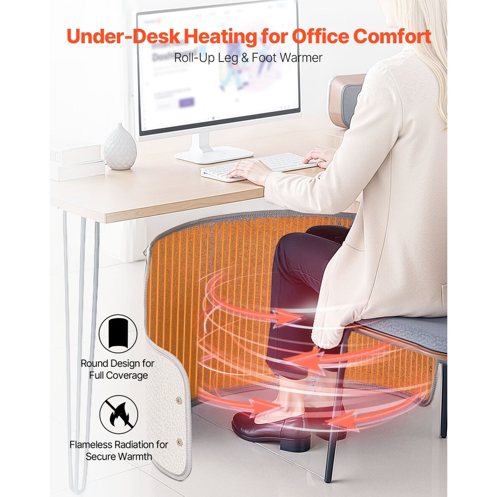 Vevor Space Heater Under Desk Rollable Foot Warmer Portable for Home & Office New