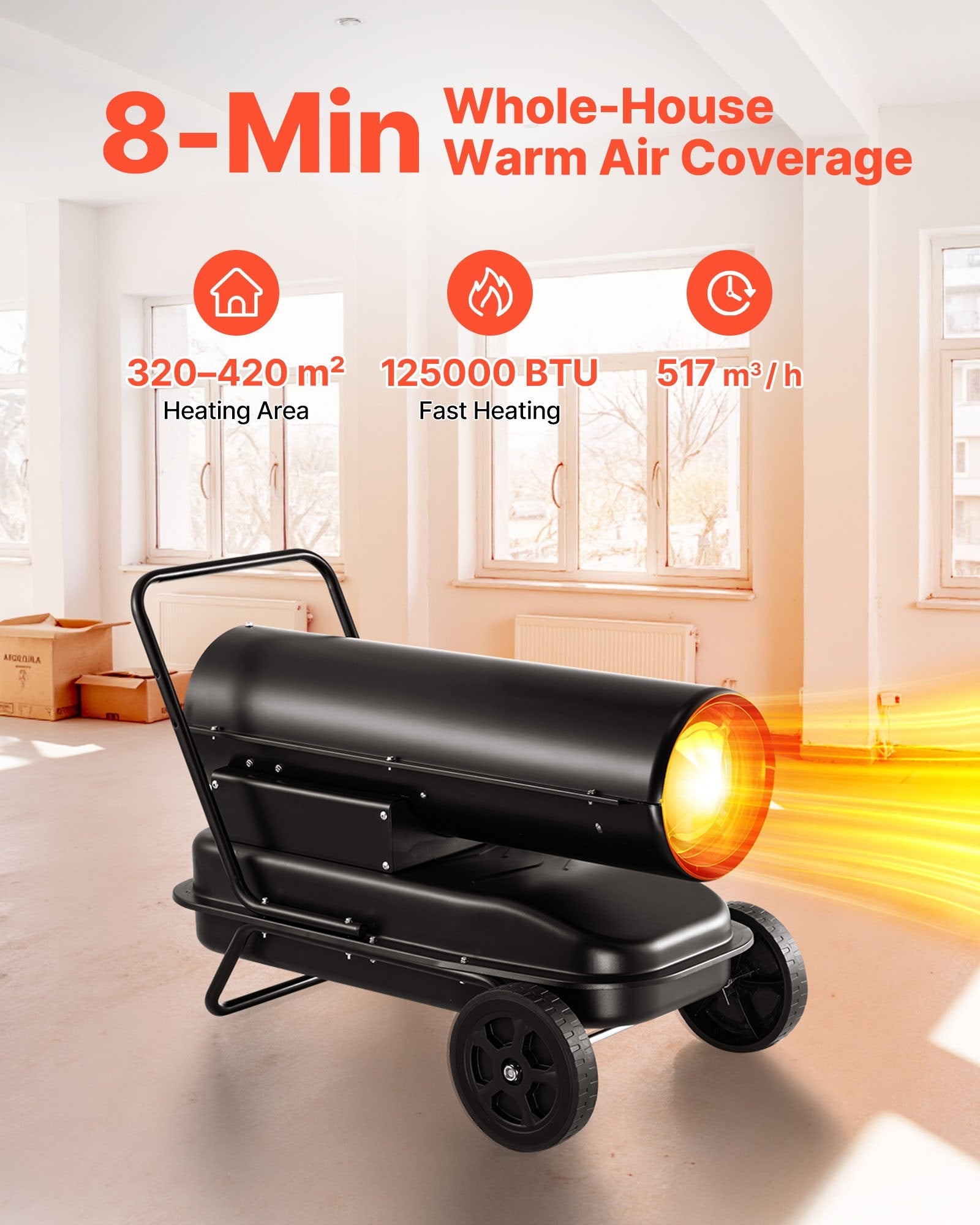 Vevor Forced Air Heater Kerosene Diesel 125,000 BTU with Wheels Adjustable Temp New