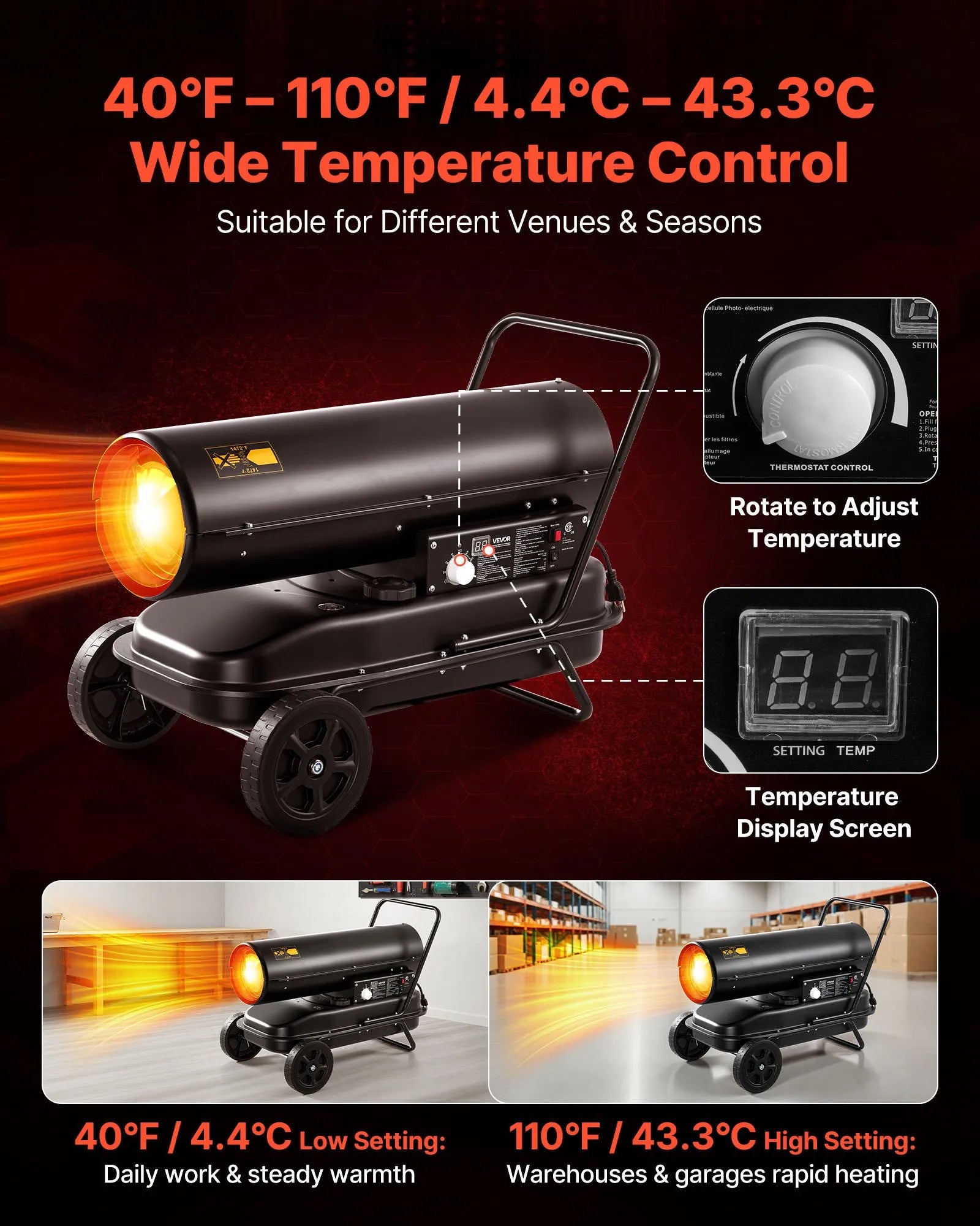 Vevor Forced Air Heater Kerosene Diesel 125,000 BTU with Wheels Adjustable Temp New