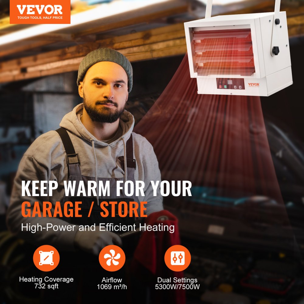 Vevor Electric Garage Heater 7500W Wall/Ceiling Mount Shop Heater with Remote Control New