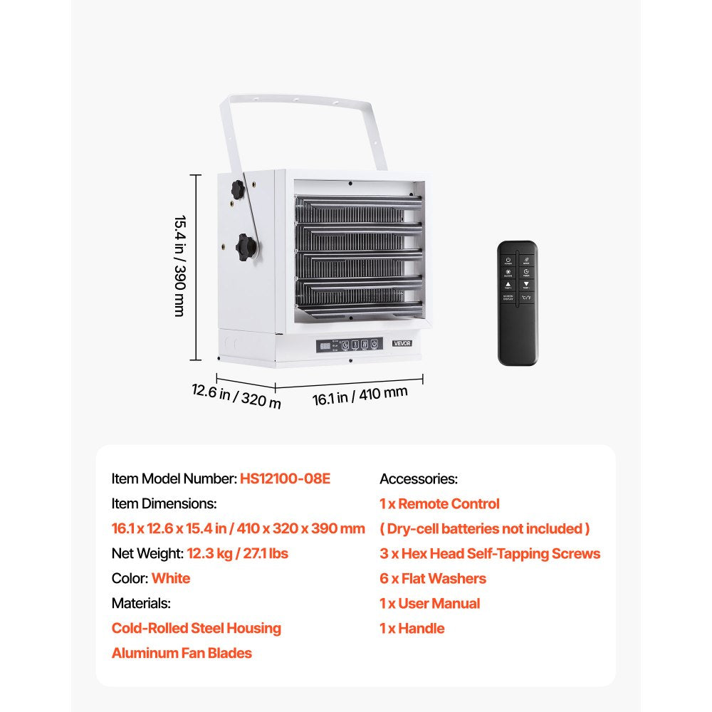 Vevor Electric Garage Heater 10,000W Wall/Ceiling Mounted with Remote Control 240V New