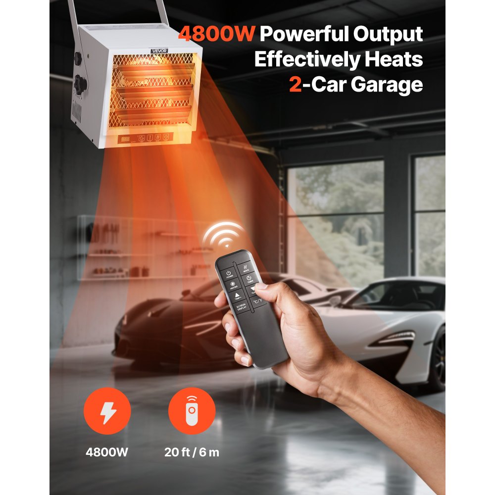 Vevor Electric Garage Heater 4800W Remote Control Ceiling Wall Mounted Workshop Heater New