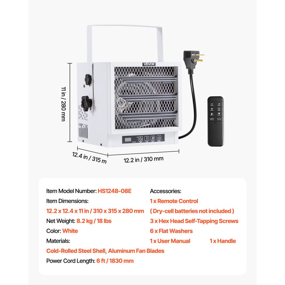 Vevor Electric Garage Heater 4800W Remote Control Ceiling Wall Mounted Workshop Heater New