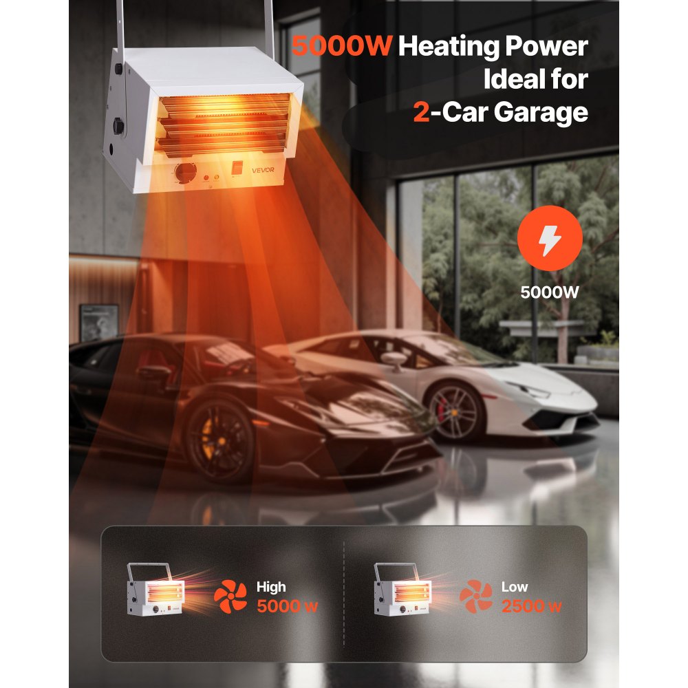 Vevor Electric Garage Heater 5000W Ceiling Mounted Shop Heater New