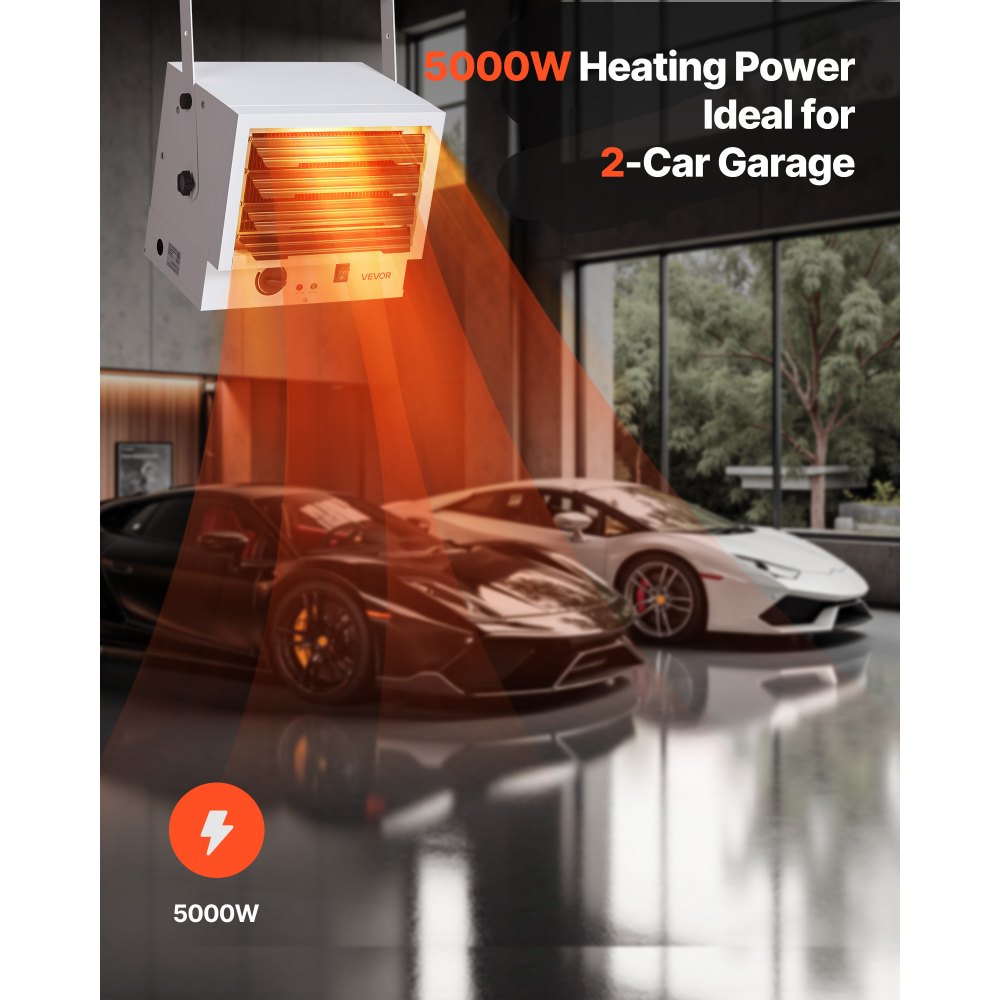 Vevor Electric Garage Heater 5000W Wall/Ceiling Mounted Shop Heater for 2 Cars 240V White New