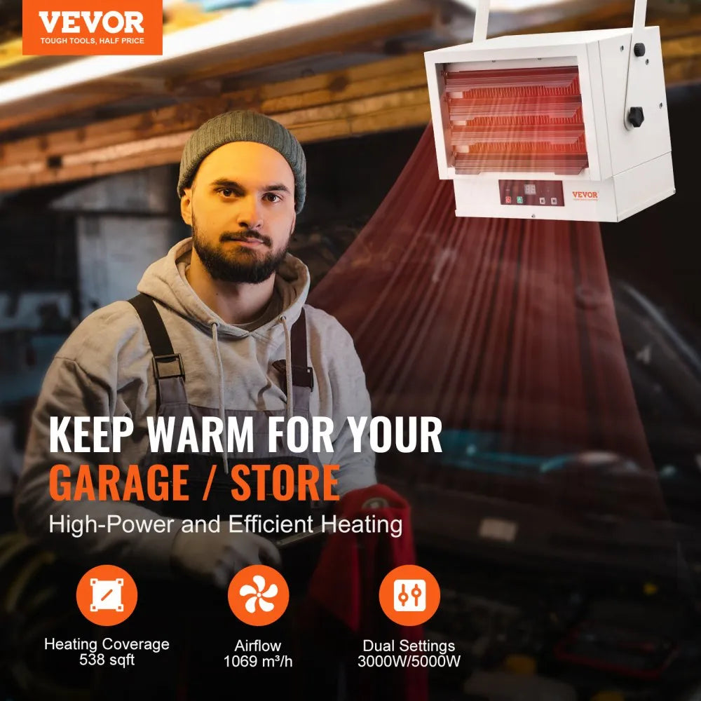 Vevor Electric Garage Heater 5000W Wall/Ceiling Mount Shop Heater with Remote Control New