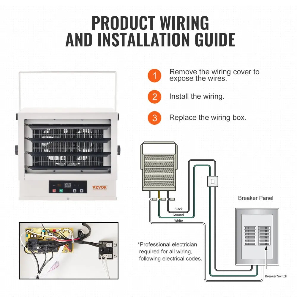 Vevor Electric Garage Heater 5000W Wall/Ceiling Mount Shop Heater with Remote Control New