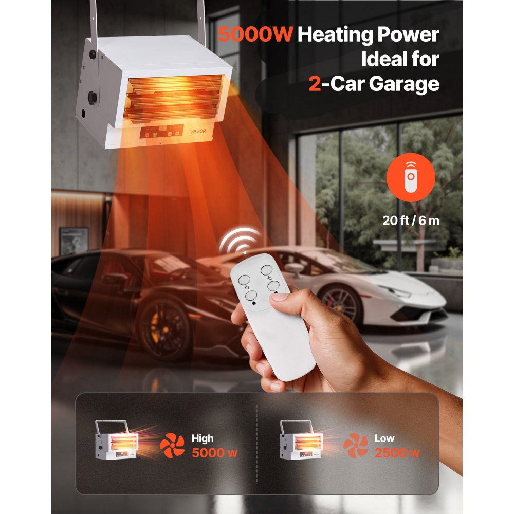 Vevor Electric Garage Heater 5000W Ceiling Mounted Shop Heater with Remote Control New
