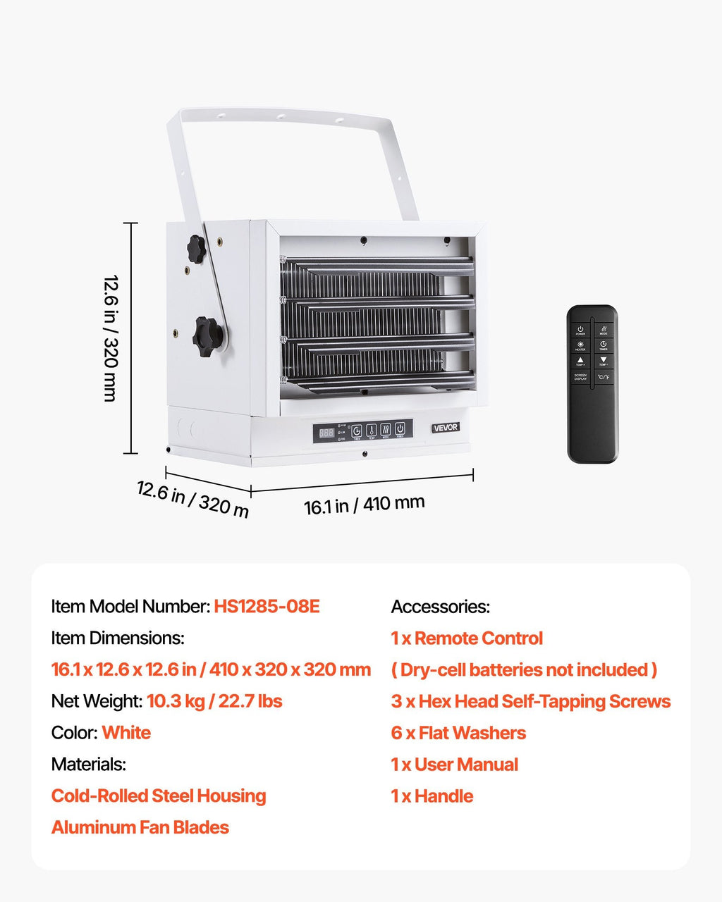 Vevor Electric Garage Heater 8500W Wall/Ceiling Mounted with Remote Control 240V New