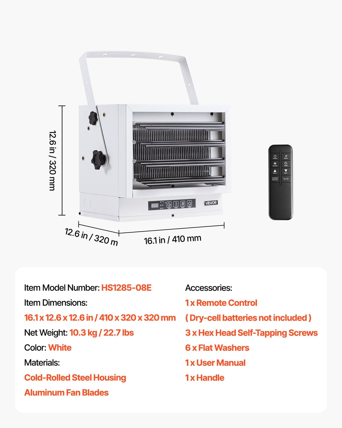 Vevor Electric Garage Heater 8500W Wall/Ceiling Mounted with Remote Control 240V New