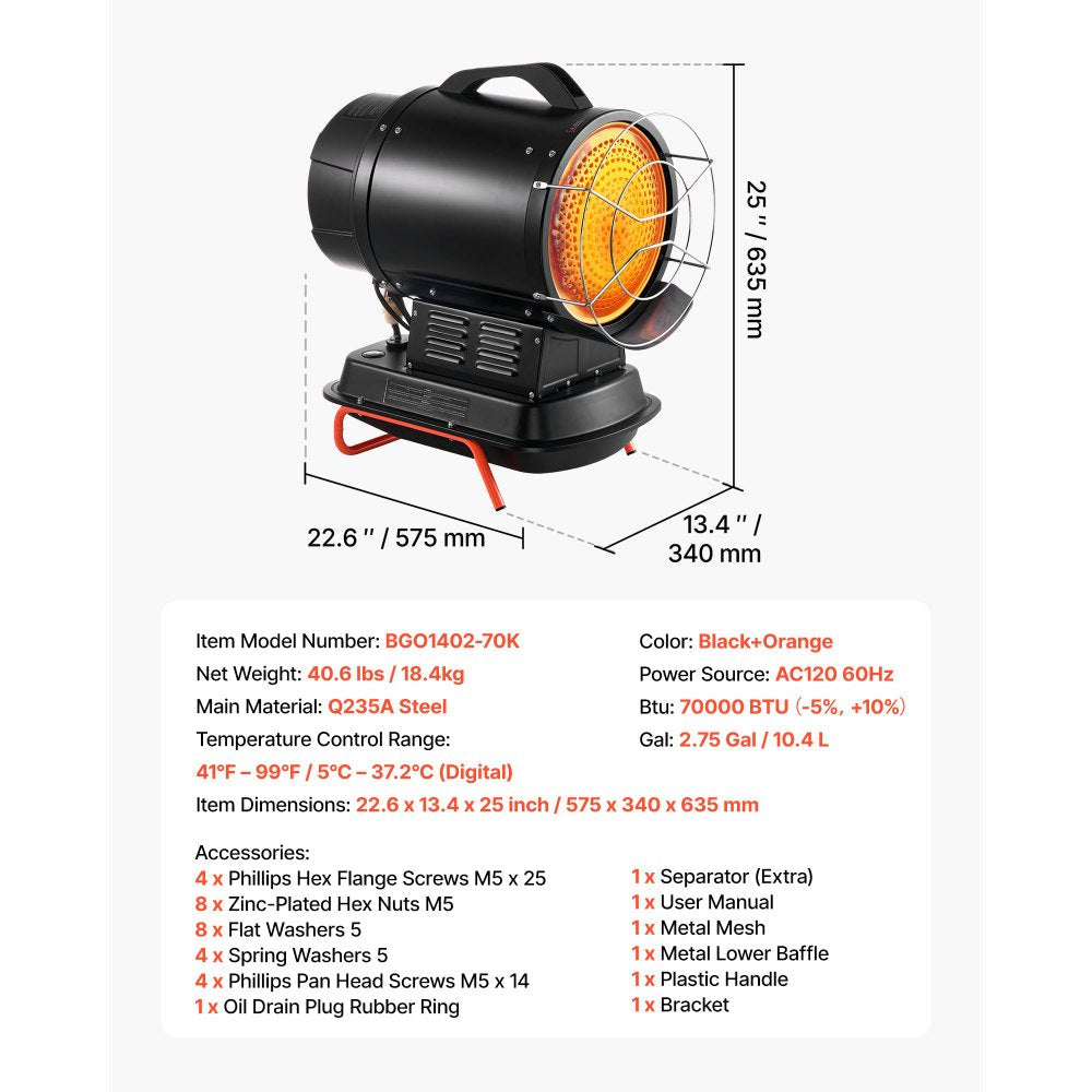 Vevor Radiant Space Heater Kerosene 70,000 BTU Adjustable Temp New