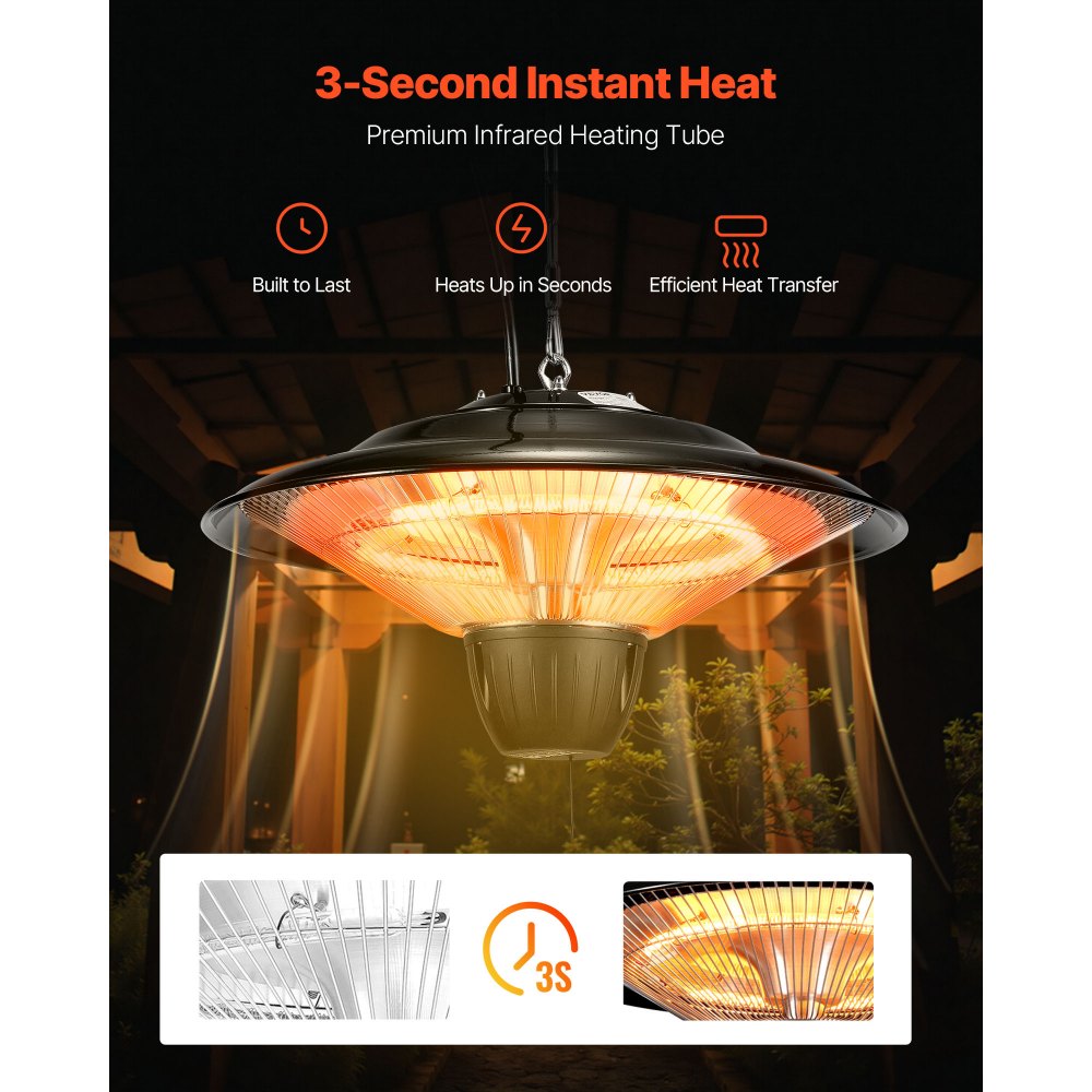 Vevor Patio Heater Hanging Infrared Electric 1500W for Porch Patio Indoor Outdoor New