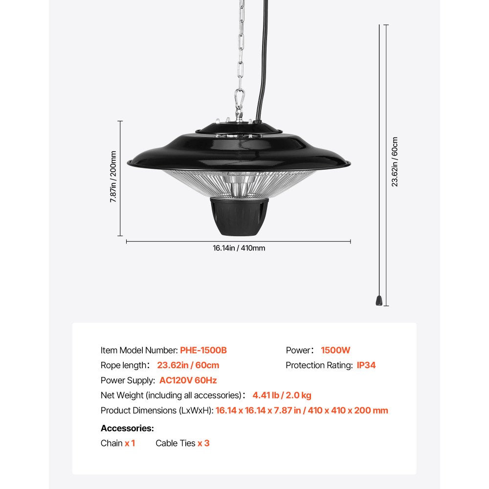 Vevor Patio Heater Hanging Infrared Electric 1500W for Porch Patio Indoor Outdoor New