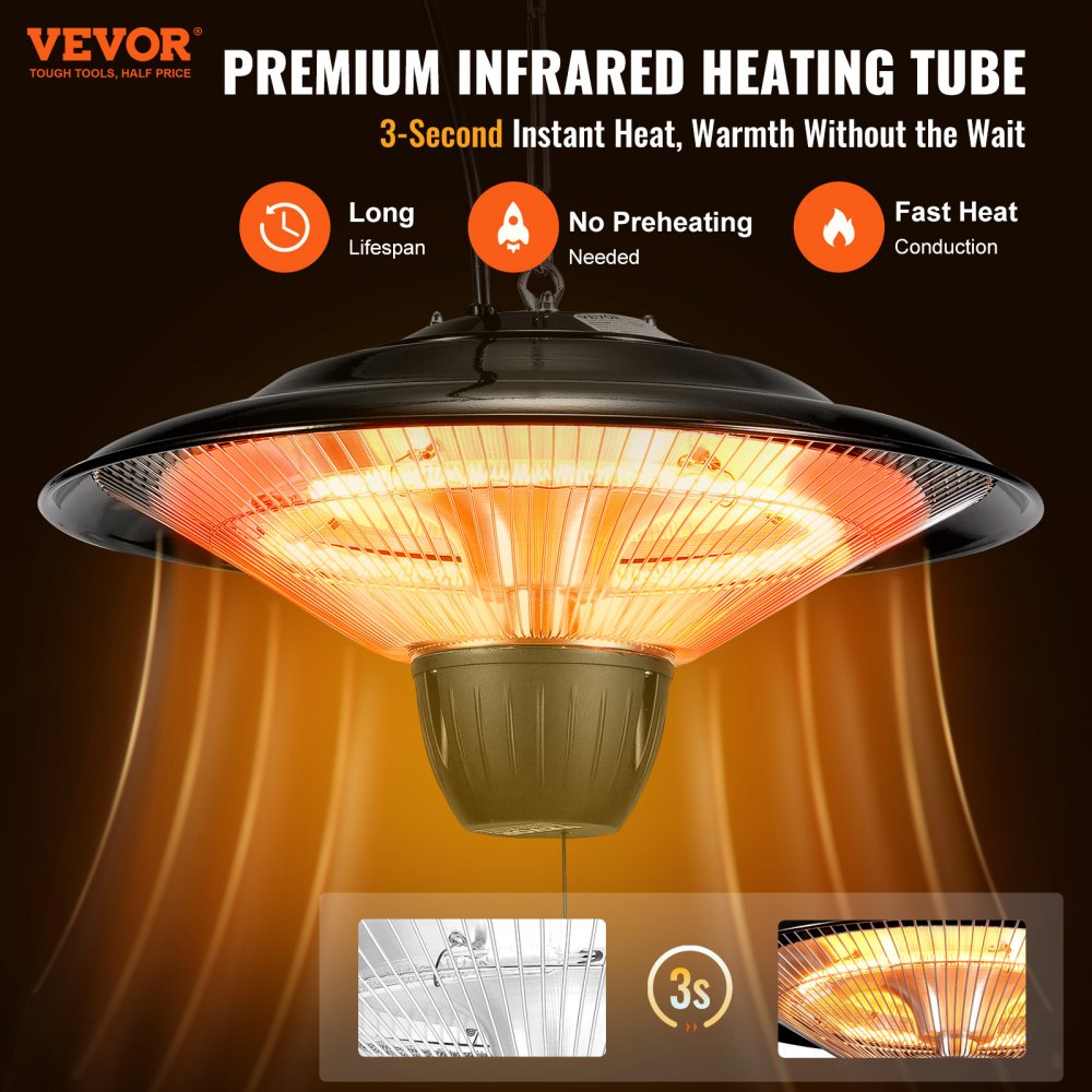 Vevor Patio Heater Hanging Infrared 1500W Outdoor Indoor Electric Space Heater New