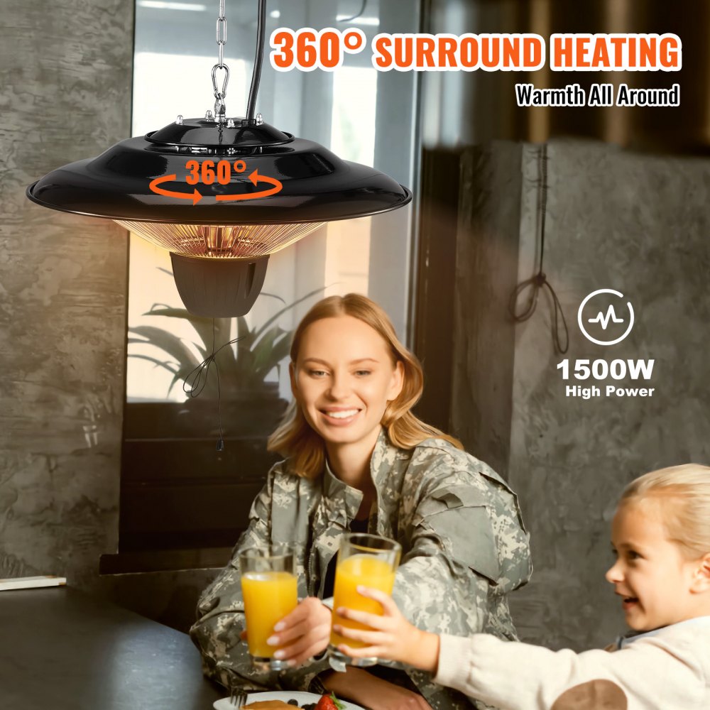 Vevor Patio Heater Hanging Infrared 1500W Outdoor Indoor Electric Space Heater New