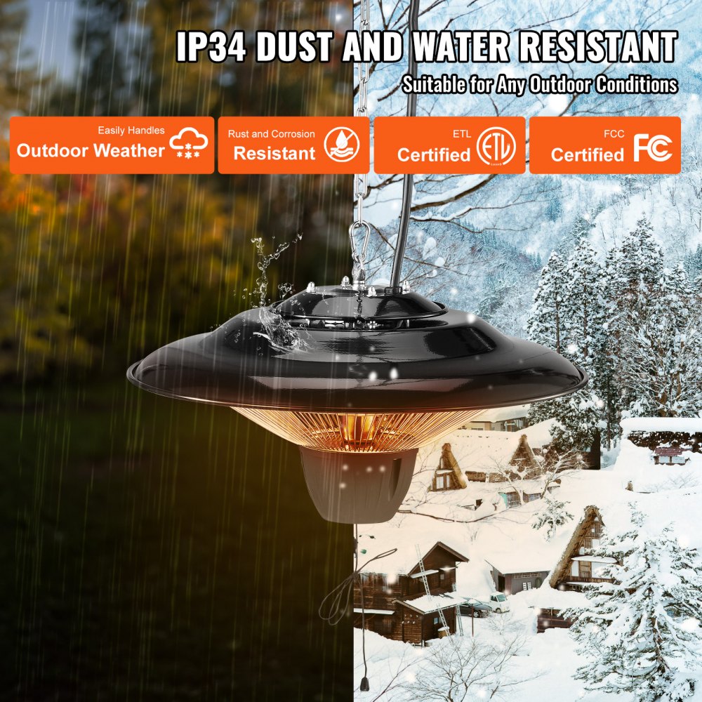 Vevor Patio Heater Hanging Infrared 1500W Outdoor Indoor Electric Space Heater New
