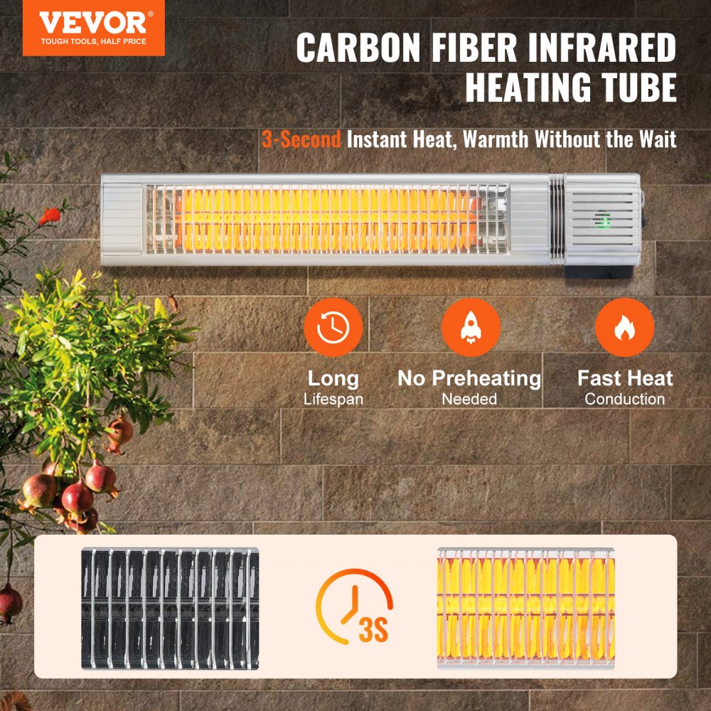 Vevor Infrared Heater 1500W Outdoor Wall Mount with Remote Control New