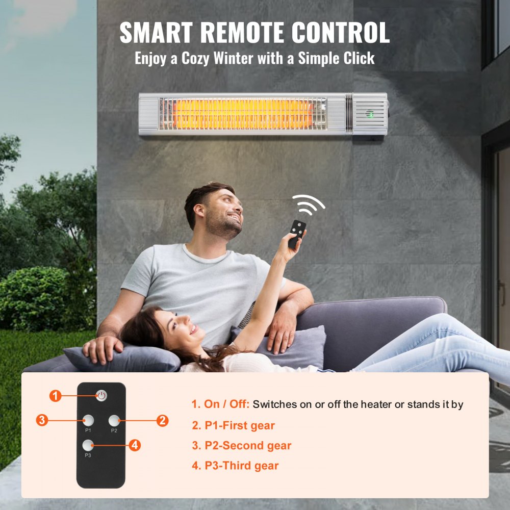 Vevor Infrared Heater 1500W Outdoor Wall Mount with Remote Control New