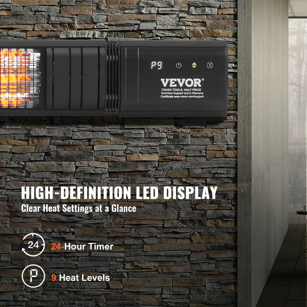 Vevor Infrared Heater 1500W Carbon Outdoor Wall Mount with Remote & 24H Timer New