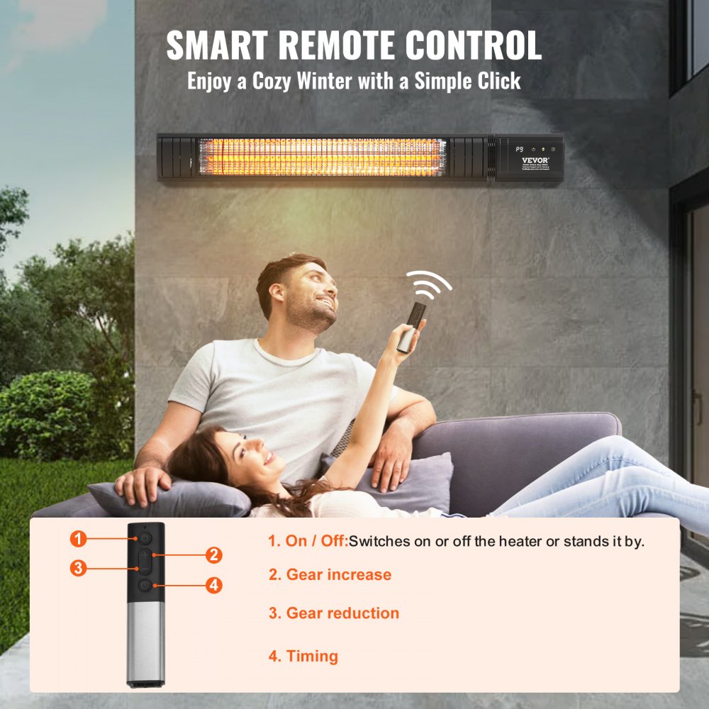 Vevor Infrared Heater 1500W Carbon Outdoor Wall Mount with Remote & 24H Timer New