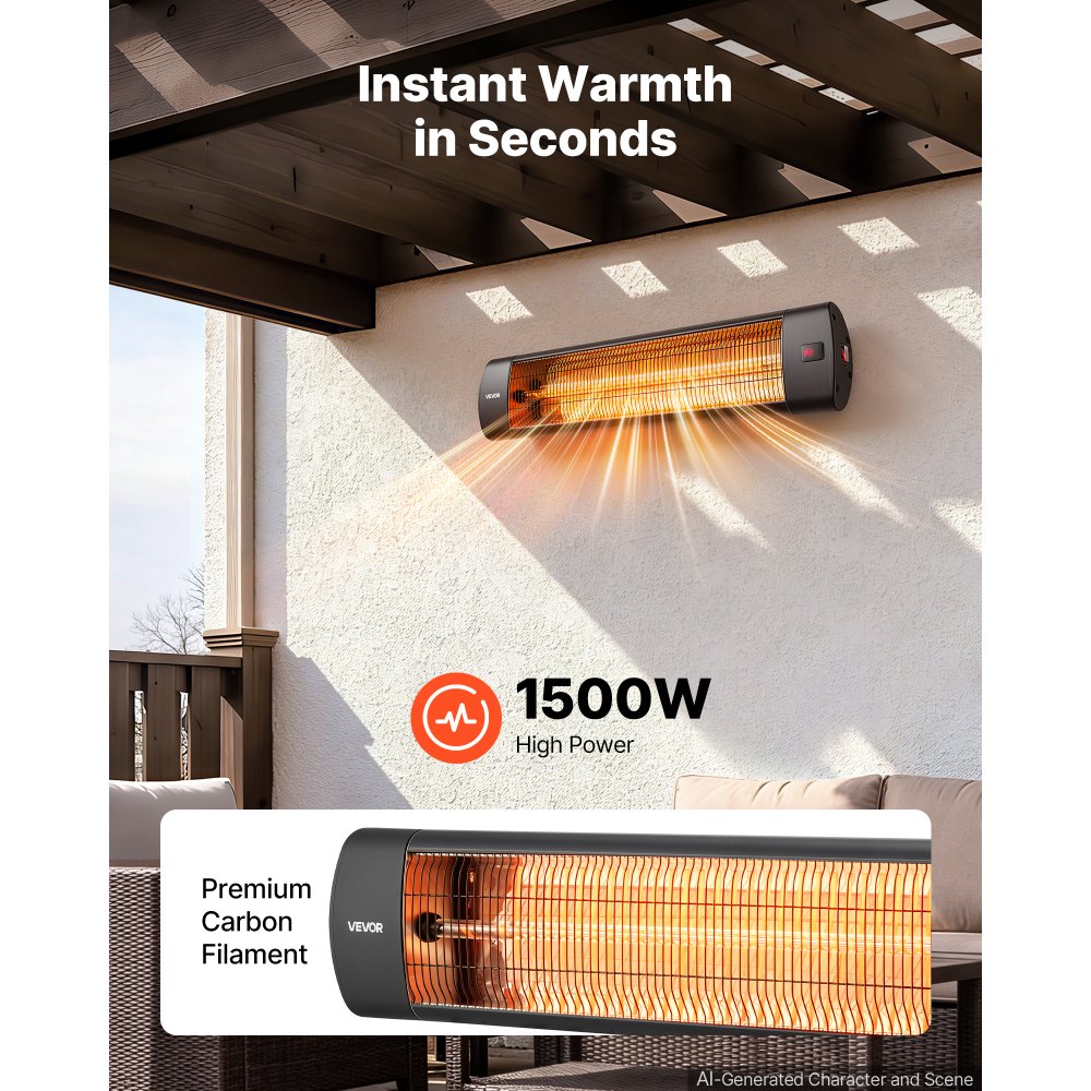 Vevor Infrared Heater 1500W Outdoor Electric Space Heater with Remote New