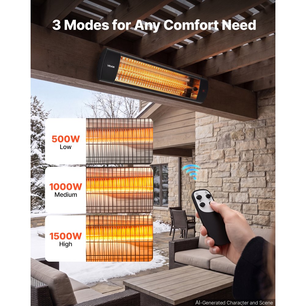 Vevor Infrared Heater 1500W Outdoor Electric Space Heater with Remote New