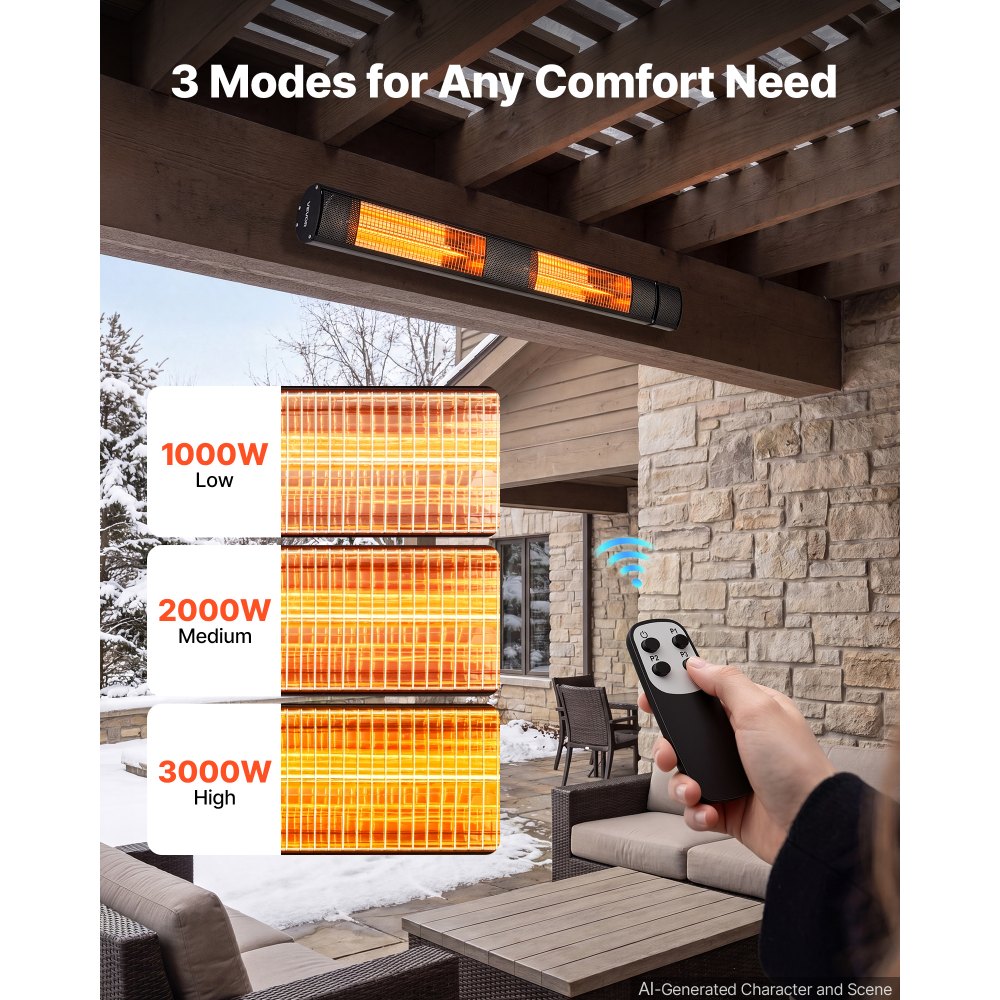 Vevor Infrared Heater 3000W Outdoor Electric Space Heater Black New