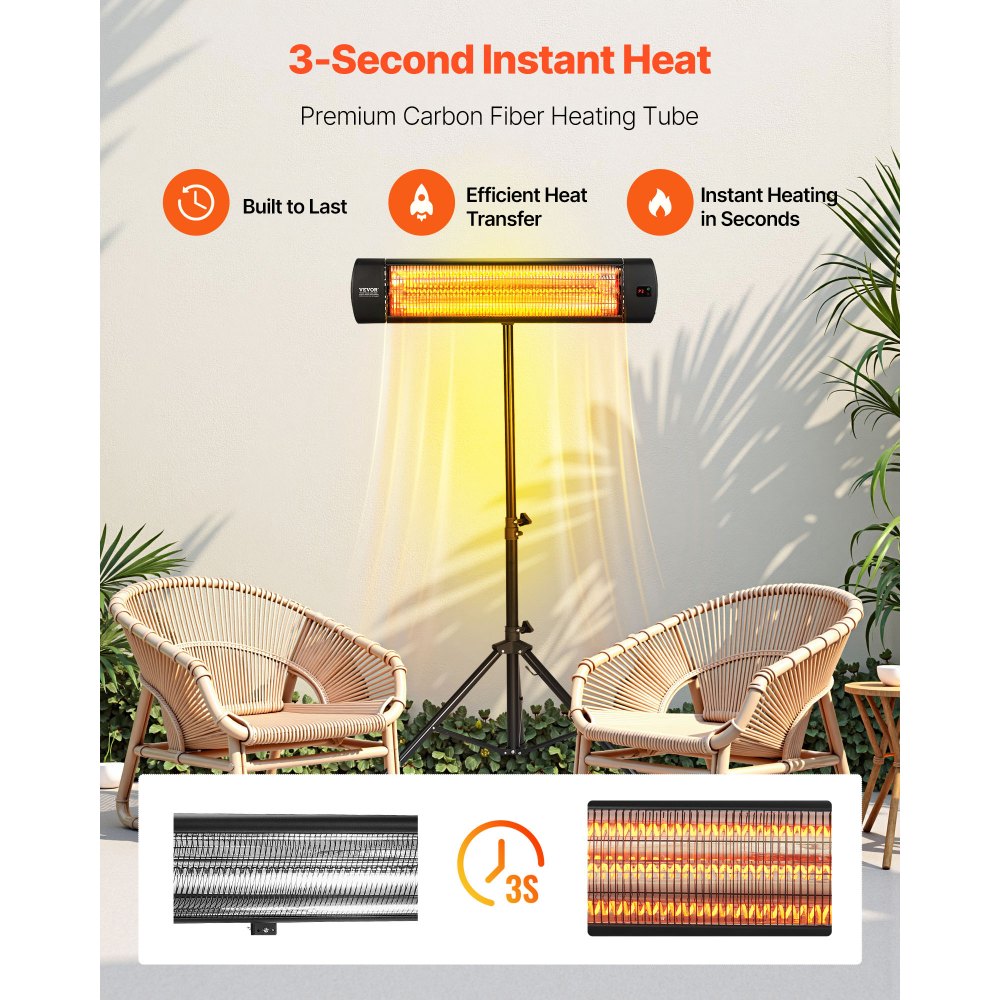 Vevor Infrared Heater 1500W Electric Space Heater with Remote Control, LED Screen, 3 Speeds & Timer New