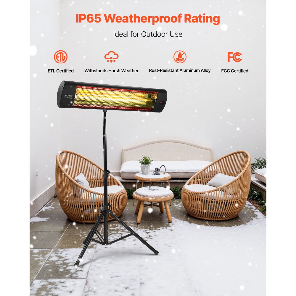 Vevor Infrared Heater 1500W Electric Space Heater with Remote Control, LED Screen, 3 Speeds & Timer New