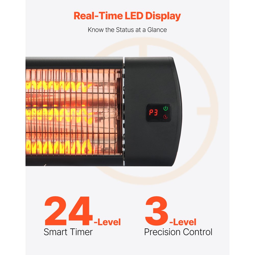 Vevor Infrared Heater 1500W Electric Space Heater with Remote Control, LED Screen, 3 Speeds & Timer New