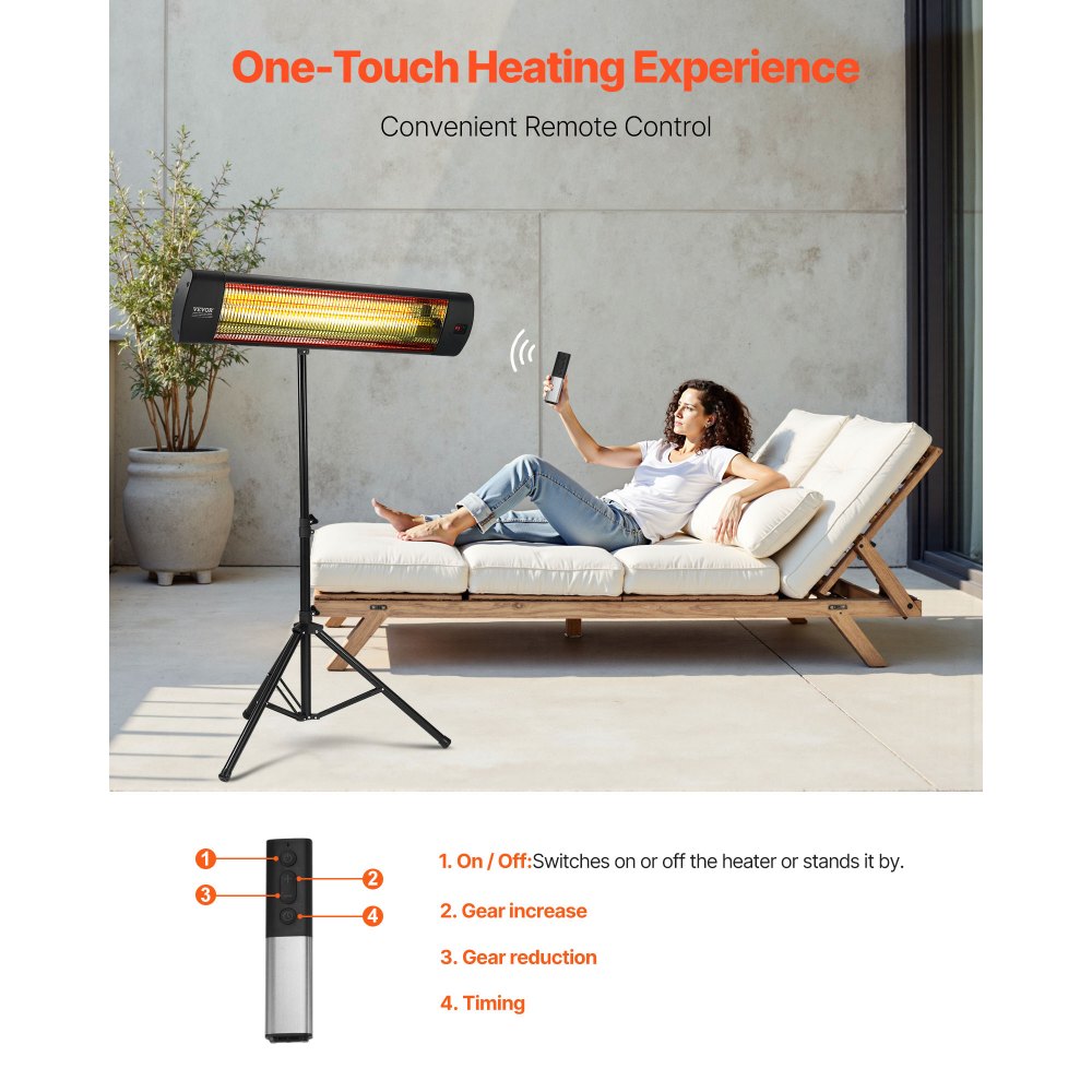 Vevor Infrared Heater 1500W Electric Space Heater with Remote Control, LED Screen, 3 Speeds & Timer New