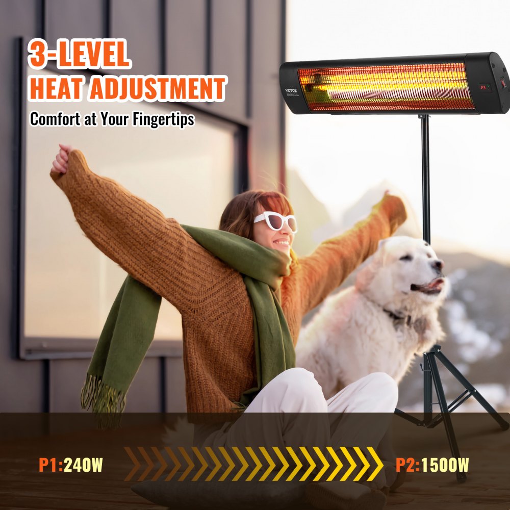 Vevor Infrared Heater 1500W Patio Space Heater with Remote, LED Display, Timer & Stand New