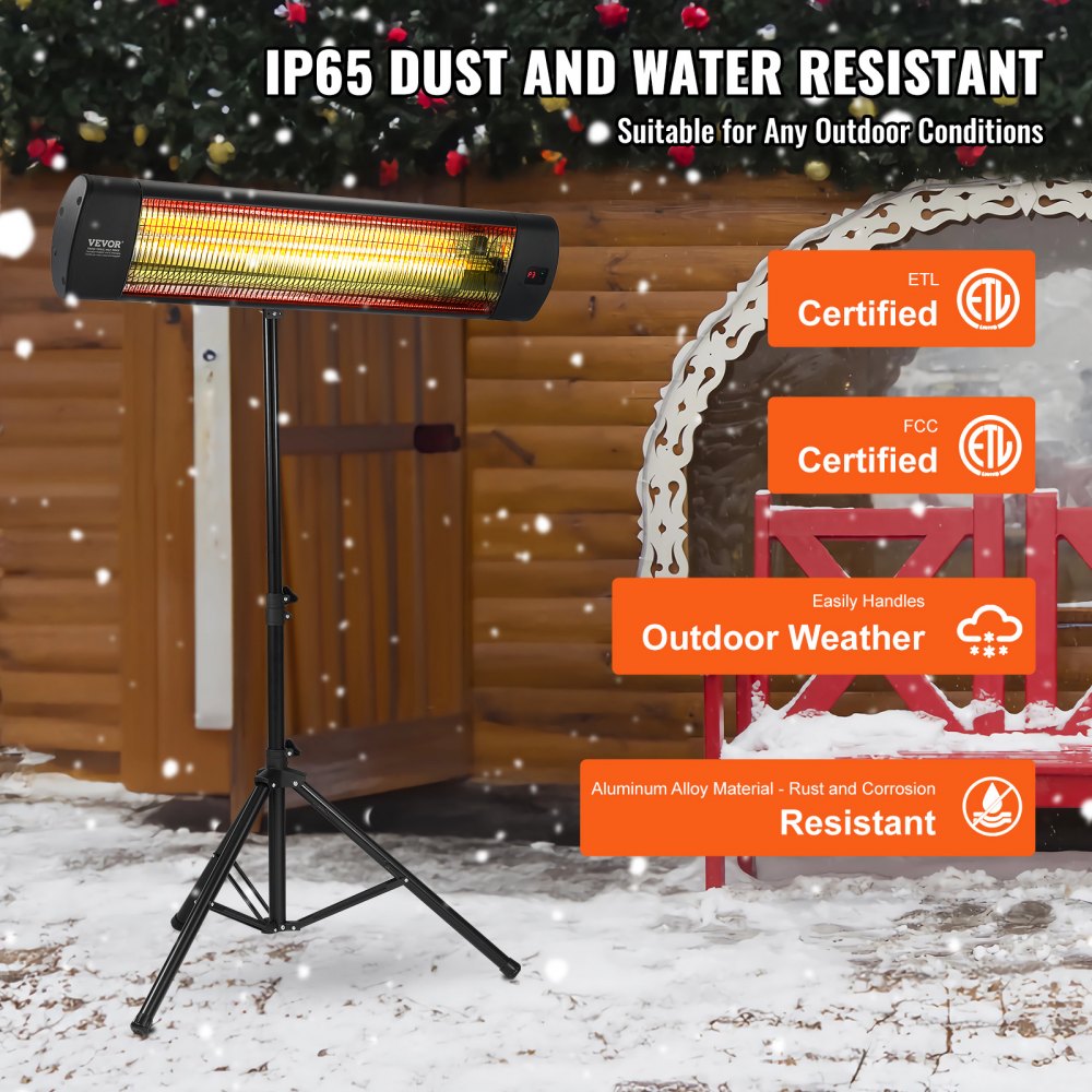 Vevor Infrared Heater 1500W Patio Space Heater with Remote, LED Display, Timer & Stand New