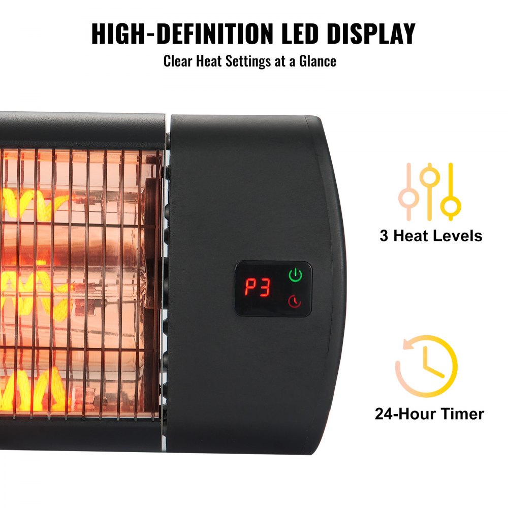Vevor Infrared Heater 1500W Patio Space Heater with Remote, LED Display, Timer & Stand New