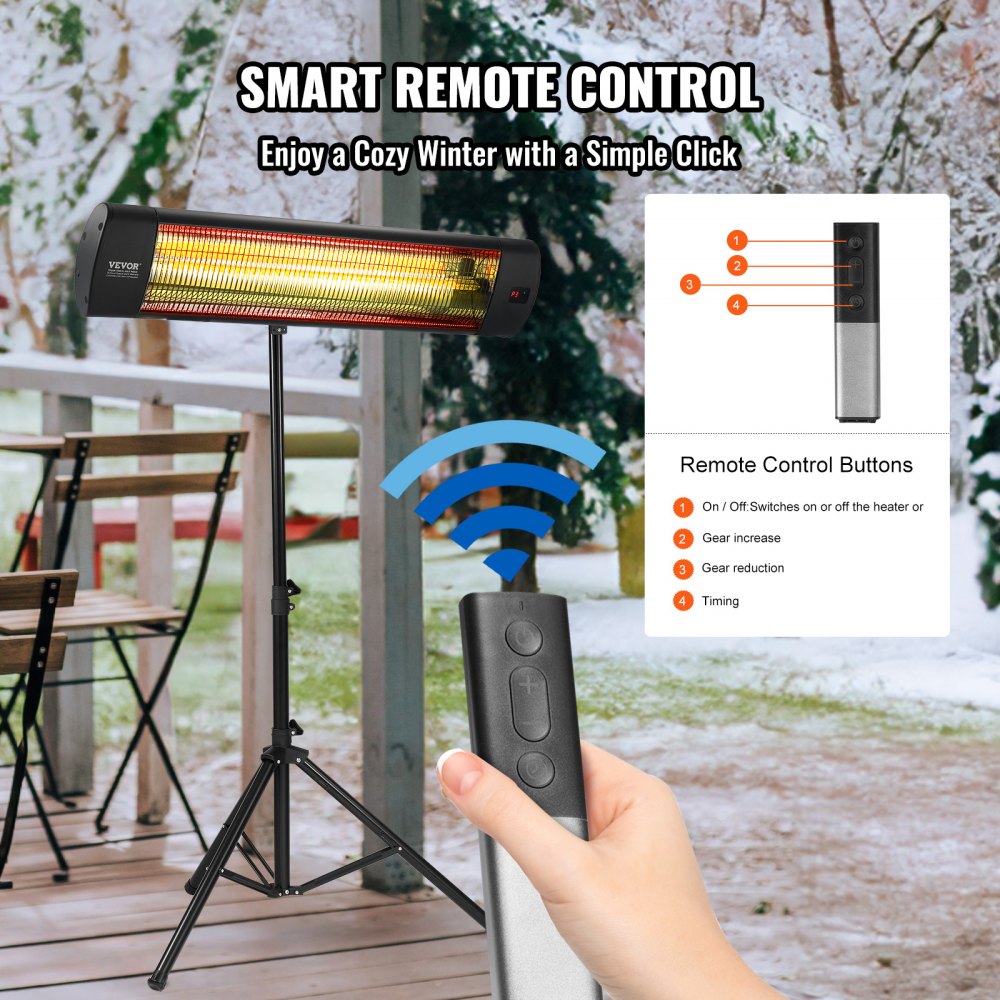 Vevor Infrared Heater 1500W Patio Space Heater with Remote, LED Display, Timer & Stand New