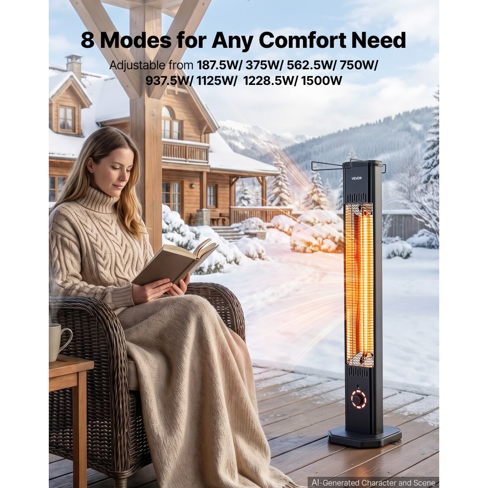 Vevor Infrared Heater 1500W Outdoor Electric Space Heater with Remote Control Black New