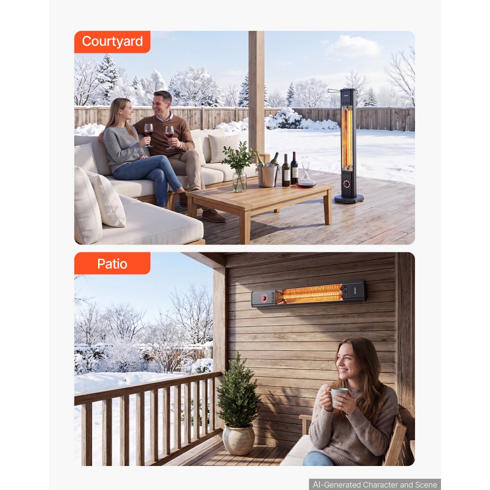 Vevor Infrared Heater 1500W Outdoor Electric Space Heater with Remote Control Black New