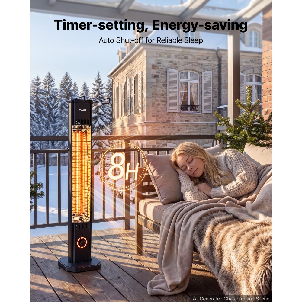 Vevor Infrared Heater 1500W Outdoor Electric Space Heater with Remote Control Black New