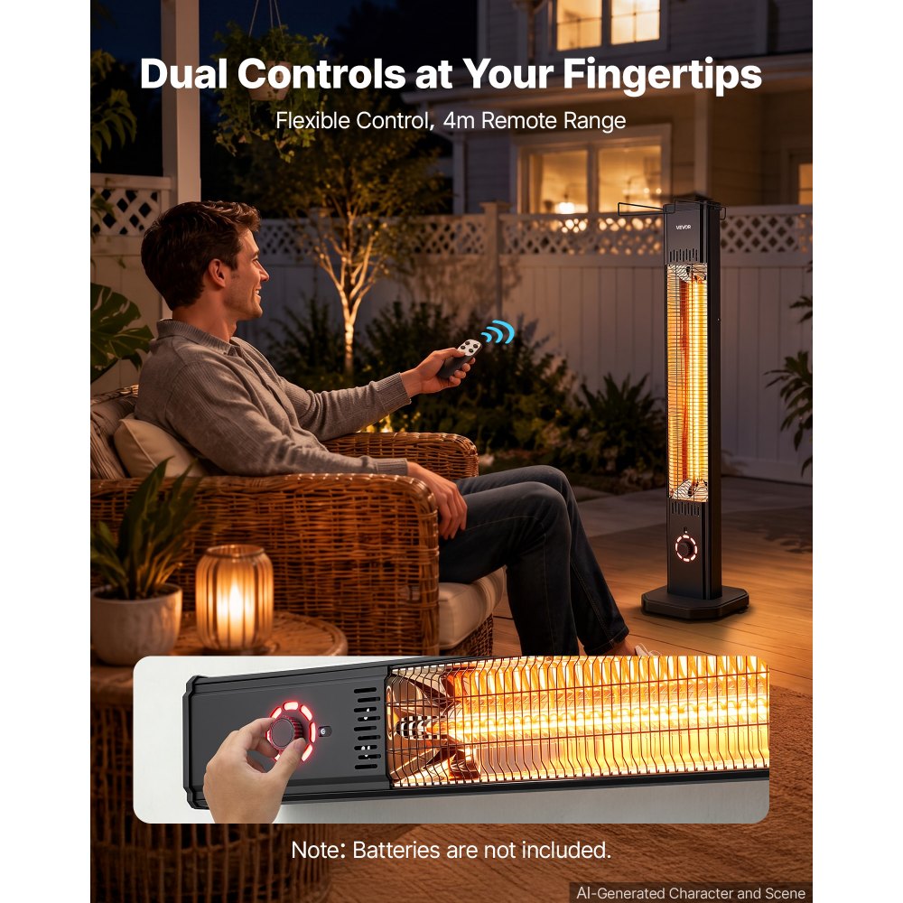 Vevor Infrared Heater 1500W Outdoor Electric Space Heater with Remote Control Black New