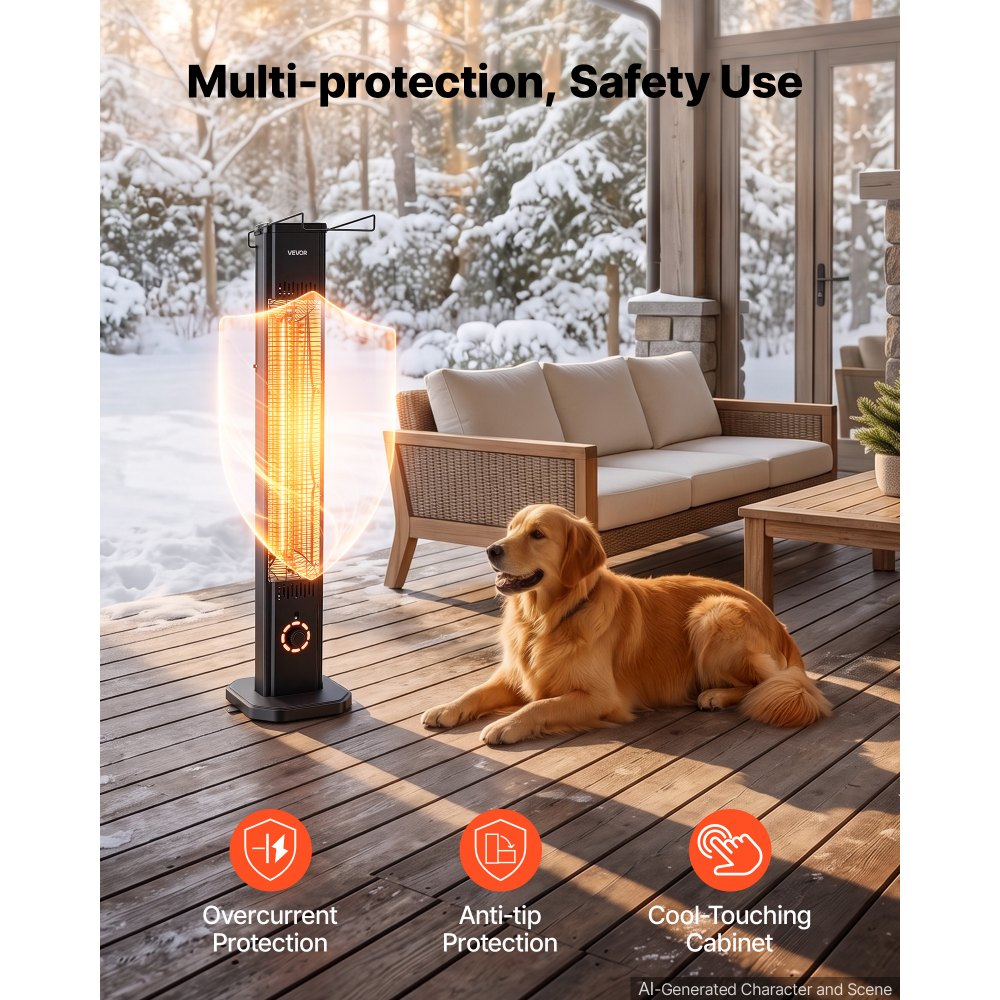 Vevor Infrared Heater 1500W Outdoor Electric Space Heater with Remote Control Black New