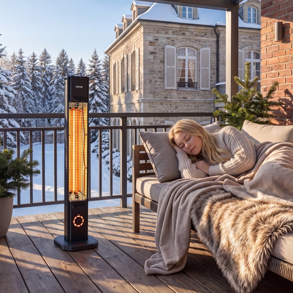 Vevor Infrared Heater 1500W Outdoor Electric Space Heater with Remote Control Black New