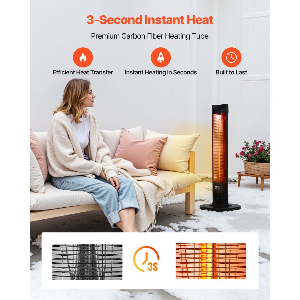 Vevor Electric Space Heater 1500W Infrared Tower Indoor Outdoor Patio Heater New
