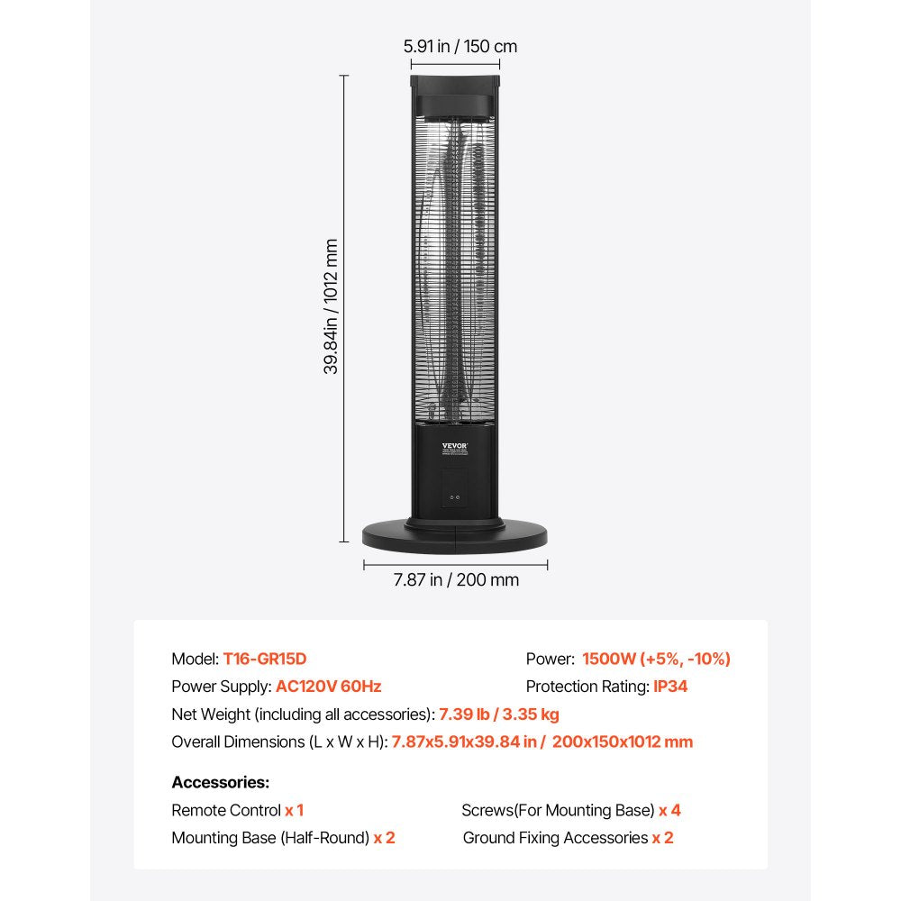 Vevor Electric Space Heater 1500W Infrared Tower Indoor Outdoor Patio Heater New