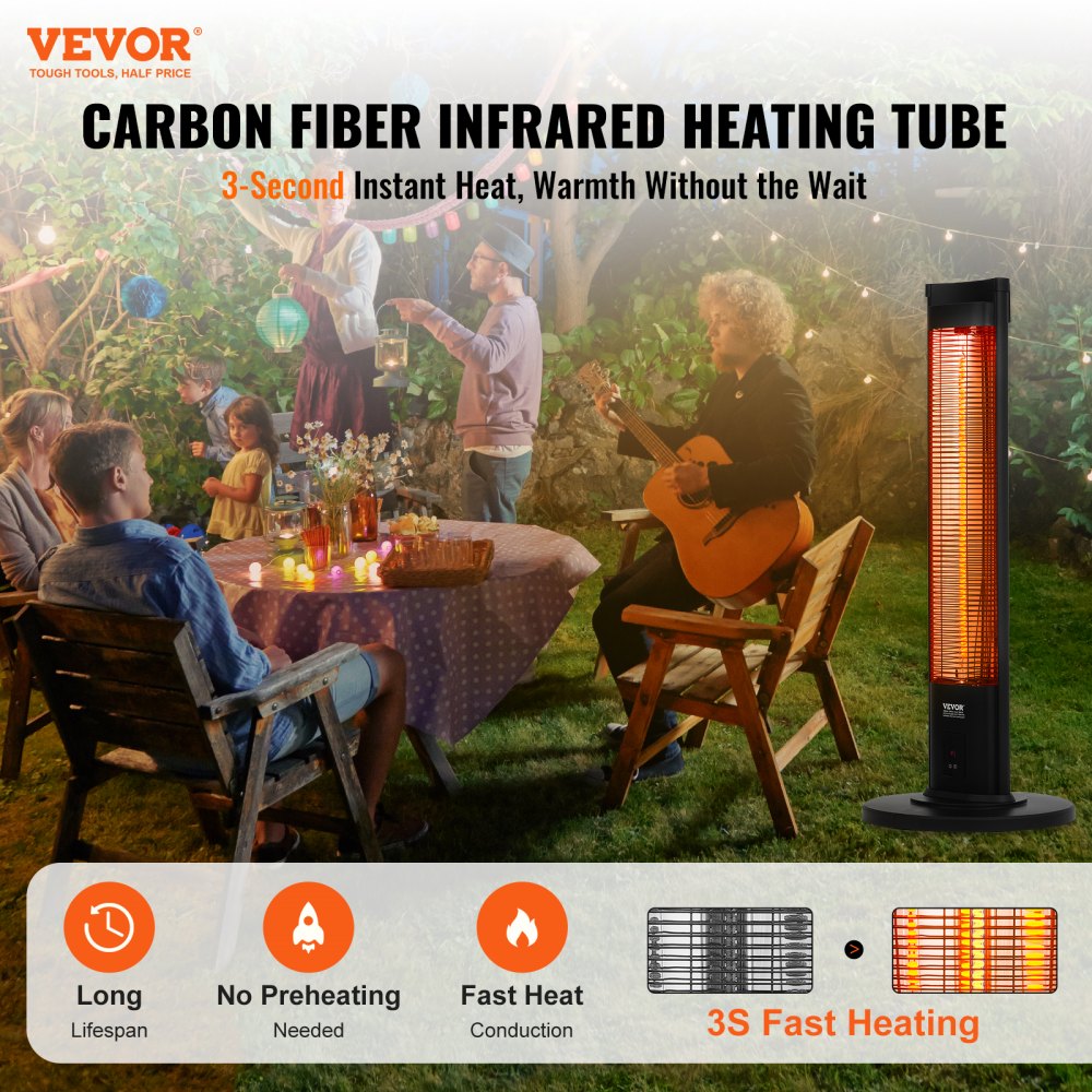 Vevor Infrared Heater 1500W Electric Space Patio Heater with Remote Control and Stand 40" New
