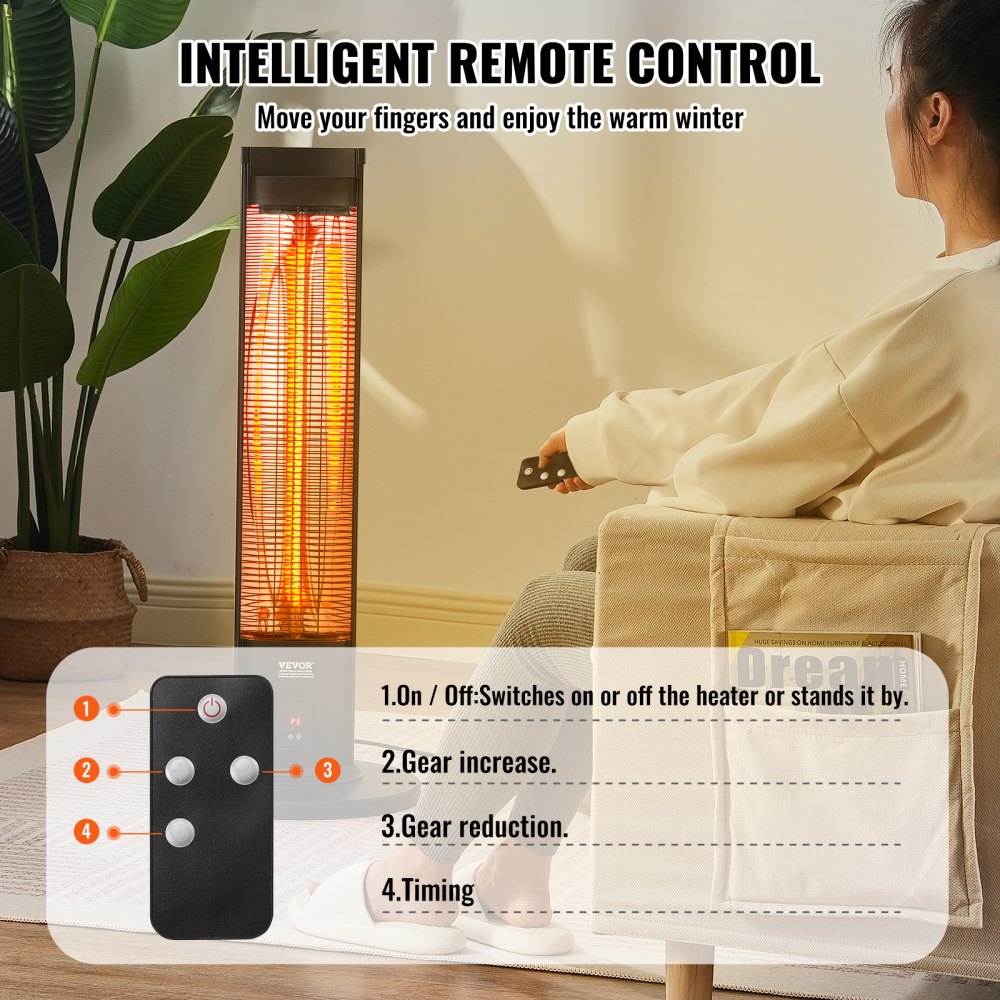 Vevor Infrared Heater 1500W Electric Space Patio Heater with Remote Control and Stand 40" New